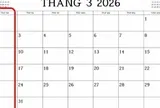 Tháng 3/2026 tưởng đã dài lắm rồi: Ai ngờ tháng 11/2026 cũng trải ra 6 tuần và có hẳn 5 ngày thứ Hai!