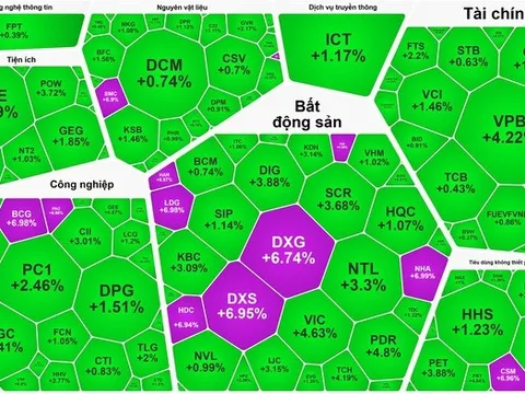 Cổ phiếu bất động sản nổi sóng, loạt mã khoe sắc tím