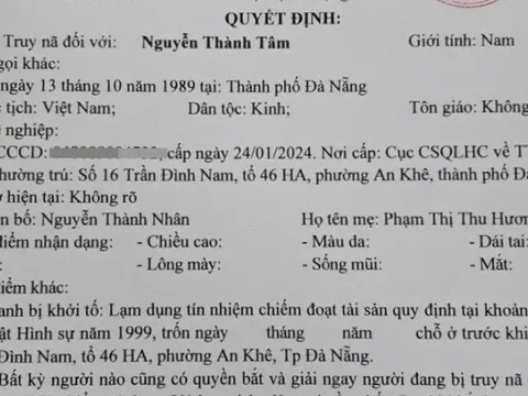 Quyết định truy nã Nguyễn Thành Tâm SN 1989