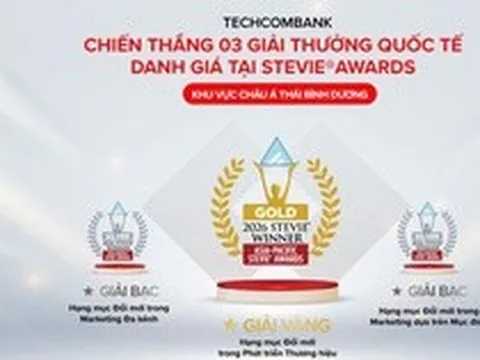 Vượt hơn 1.000 đề cử, Techcombank xác lập "hat-trick" Giải Vàng Stevie® Awards Châu Á – Thái Bình Dương